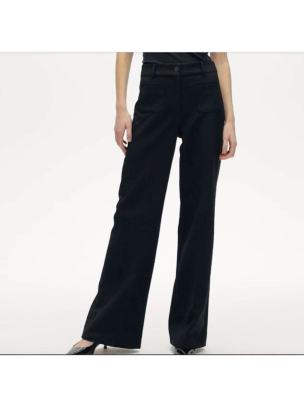NWT J.Crew Carolina Pant Sz 8 Black Wide Leg Stretch Office Business High Rise